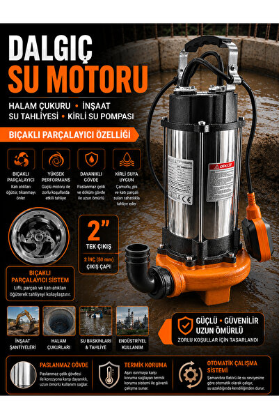 DYNAMİC MAX Alman 5 Hp Drenaj Logar Atık Dalgıç Su Pompası Motoru Bıçaklı Par...