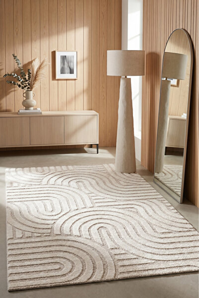 Nero Allergic Soft Plush Inlaid Cream Woven Carpet Living Room Kitchen Corridor Rug 7002A