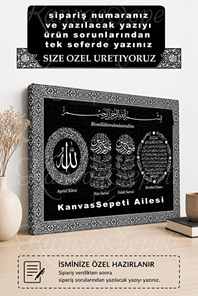 KanvasSepeti Adınıza Ailenize Sevdiklerinize İslami Duvar Tablosu -Ayetel Kür...