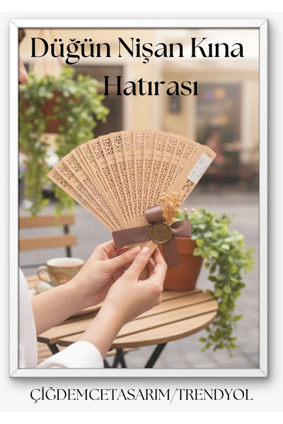 çiğdemcetasarım İsme Özel Süsleme Detaylı Ahşap Yelpaze - Nişan, Nikah, Söz, ...