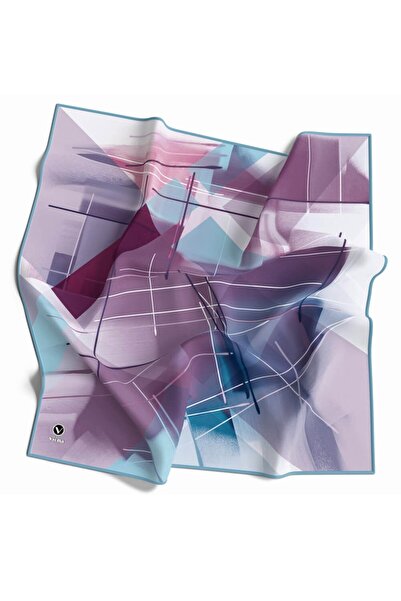 VİOLLA Kristal Geometrik Desenli Lila - Buz Mavisi Renkli 90x90 Eşarp (İpek İ...