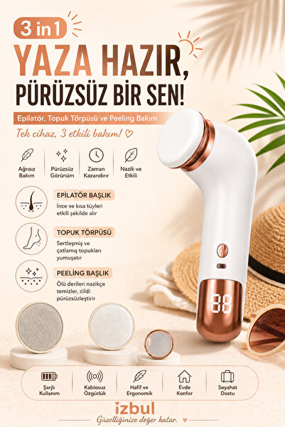 izbul 3 in 1 Şarjlı Epilatör & Topuk Törpüsü | Pürüzsüz Bakım