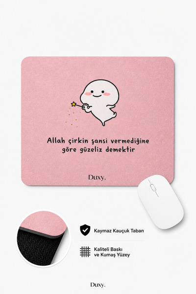 Duxy Esprili Mouse Pad, 23x19 cm, Kaymaz Taban, Ev, Ofis ve Oyun için Rahat v...