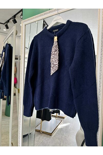 Modario Afi̇tap Scarfed Knitwear Sweater (Size 36-42 Compatible) - Navy Blue ...
