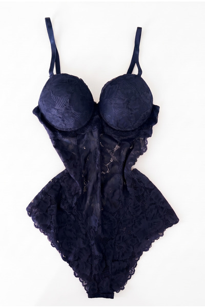FNC design Kadın Lacivert Destekli Balenli Dantelli Büstiyer Bodysuit