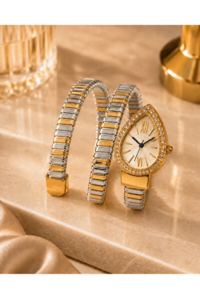Merand Yellow Silver Color Snake Watch, Wrap Around Watch, Women's Wristwatch