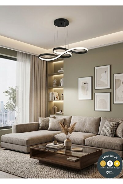 Lzy Avize Store Infinity Siyah Kıvrımlı 3 Renkli Sarkıt LED Avize | Salon, Mu...