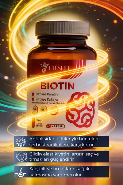 Fitself Biotin 60 Capsules |   Supplementing Food with Hydrolyzed Keratin, Hydrolyzed Collagen, Biotin, Zinc, and B Vitamins