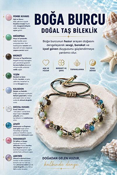 Deniz Doğal Taş Sertifikalı Boğa Burcu Doğal Taş Bileklik
