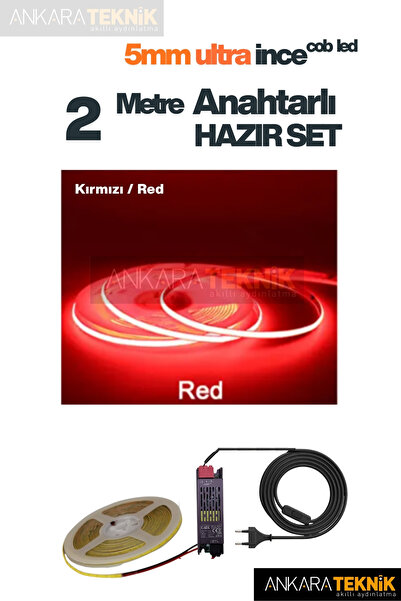 ankarateknik 5mm Ultra İnce COB Şerit LED 12Volt – Tak Çalıştır Anahtarlı Set...