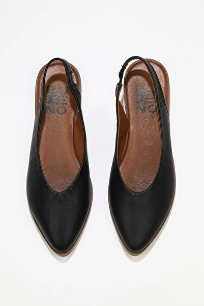 Generic Brand Shoes Siyah Deri Kadın Düz Sandalet 01wn0102