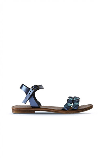 Bueno Shoes Δερμάτινα γυναικεία φλατ σανδάλια Navy Blue Prlk 01wu3415