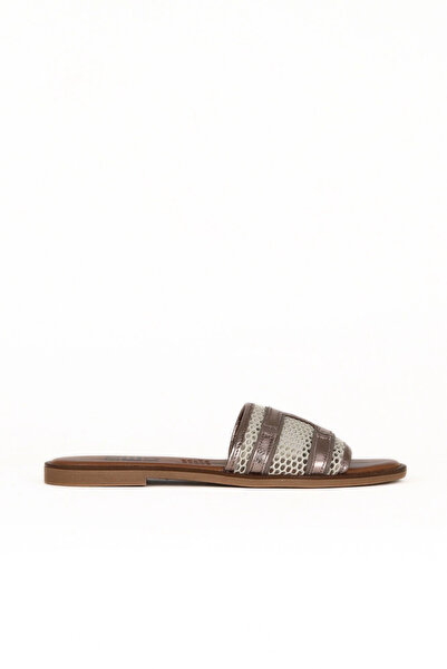 Bueno Shoes Papuci plati pentru femei din piele gri stralucitoare 01we3600