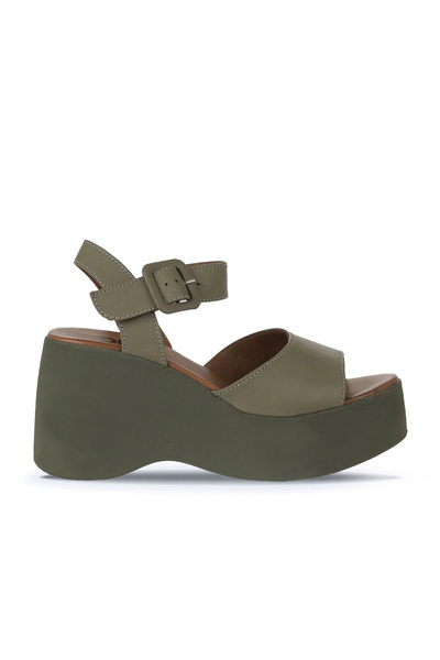 Bueno Shoes Khaki Leather Women's Wedge Heeled Shoes 01Wy9009