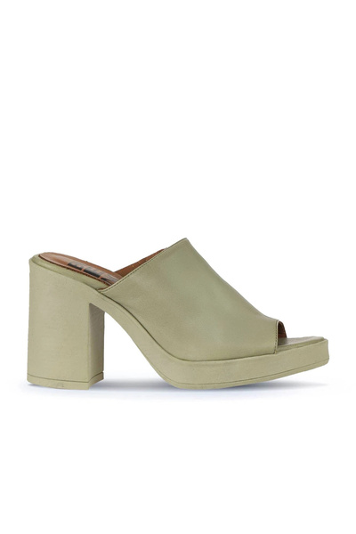 Bueno Shoes Khaki Leather Women's Heels Slipper 01Wy12306