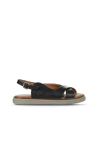 Bueno Shoes Sandale plate de damă din piele neagră 01wy6607