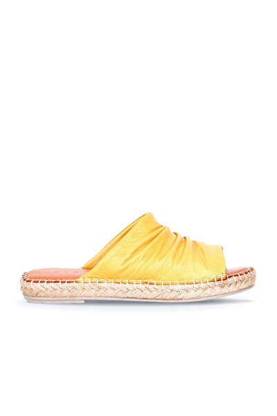 Bueno Shoes Papuci espadrile de damă din piele galbenă 01wl4617