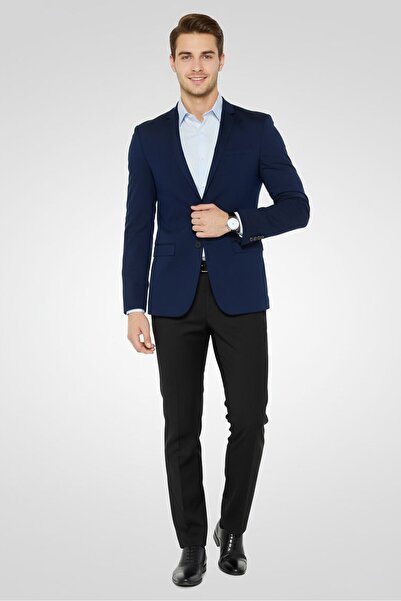 Calvin Klein بليزر رجالي بقصّة Slim Fit، سادة، شبه رسمي، أزرق داكن