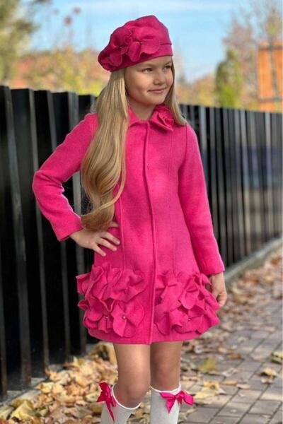 Riccotarz Girl's Fuchsia Cashmere with Stone and Clover Detail on the Collar ...
