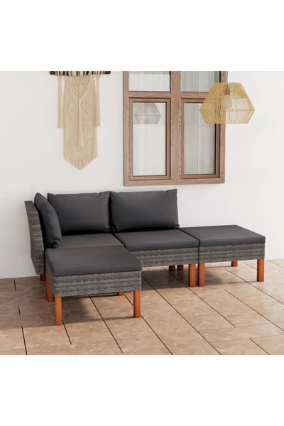 Concept Set mobilier de grădină cu perne, 4 piese, gri, poliratan