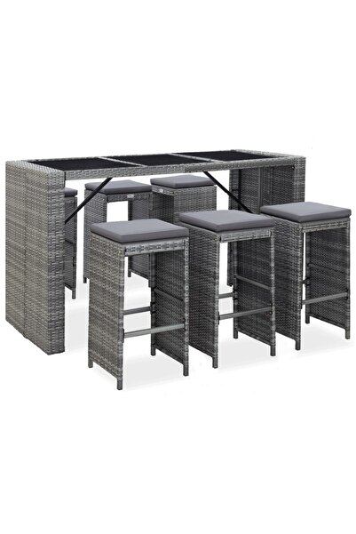 Concept Set mobilier bar de grădină cu perne, 7 piese, gri, poliratan
