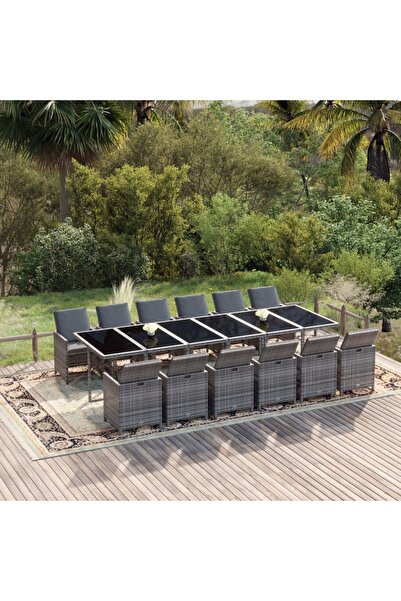 Concept Set mobilier de grădină cu perne, 13 piese, gri, poliratan