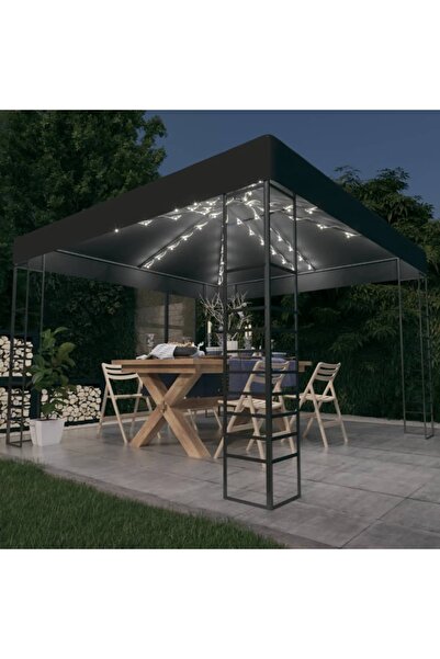 Concept Pavilion de grădină cu șiruri de lumini LED, antracit, 3x3 m