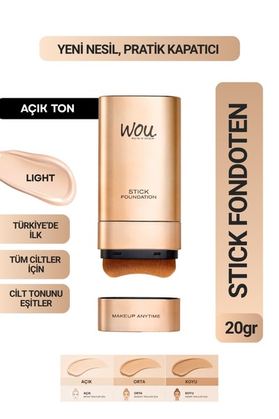 WOU World of Unique Stick Fondöten, Fırçalı Pratik Kapatıcı, 2 in 1, 20 gr, A...