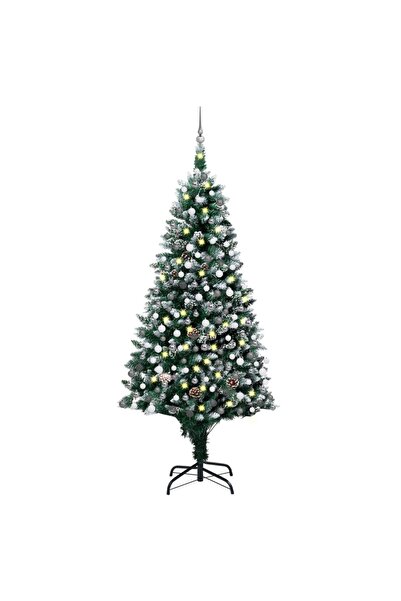 Concept Set brad de Crăciun artificial cu LED-uri/globuri/conuri 210 cm