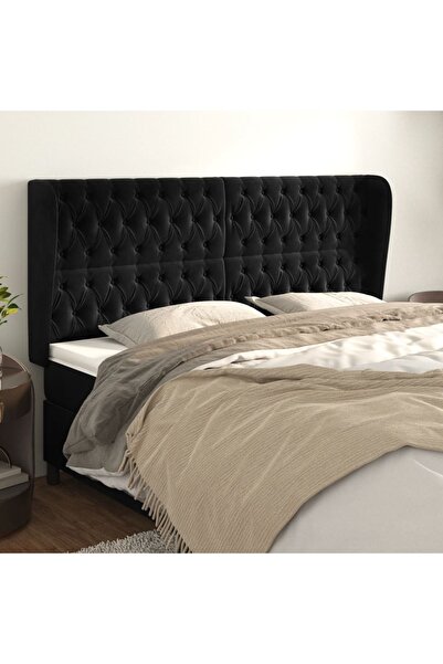 Concept Tăblie de pat cu aripioare, negru, 183x23x118/128 cm, catifea