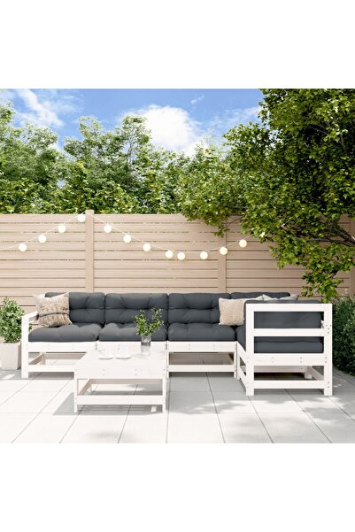 Concept Set mobilier relaxare grădină&perne 6 piese alb lemn masiv pin
