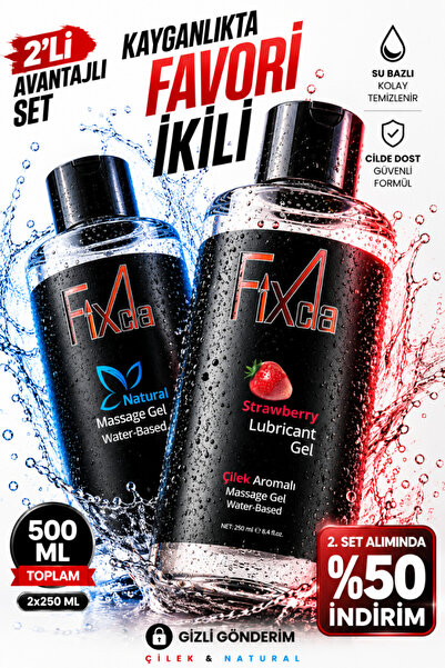 FixCla Natural & Çilek Aromalı Kayganlaştırıcı Jel Seti 250 ml x 2 – Su Bazlı...