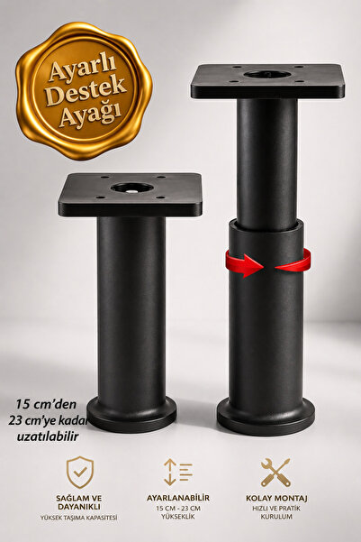 GLASWEN Modül Ayarlanabilir Destek Ayağı 15 X 23 Cm Siyah Ayak Mobilya Kanepe...