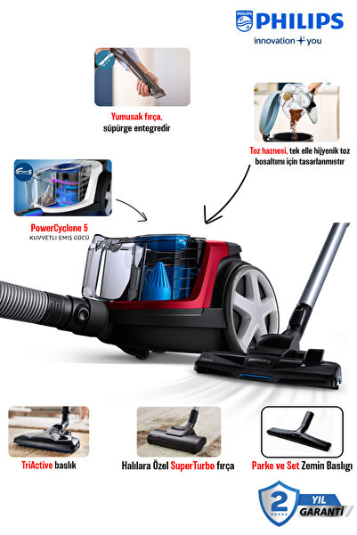 Philips Powerpro CityToz Torbasız Süpürge Powercyclone5 Alergy H13 Filtre,1.5...