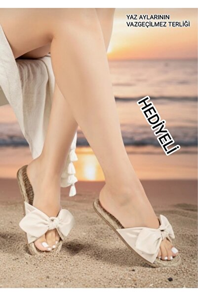 oliviashoes KADIN KREM FİYONK KAYMAZ TABAN HAVUZ DENİZ PLAJ TERLİĞİ CODE 2924
