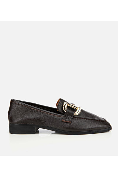 Hotiç Women's Leather Brown Buckle Classic Loafer