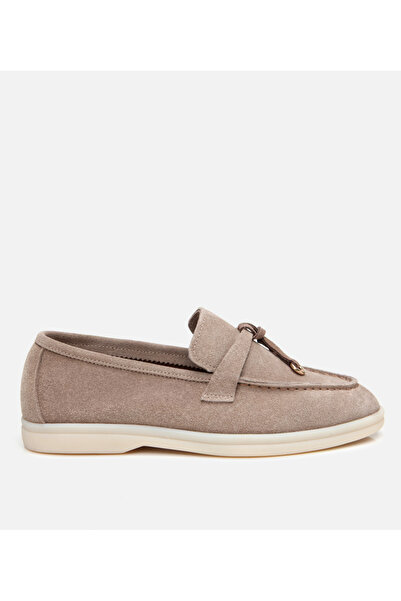 Hotiç Kadın Süet Deri Bej Klasik Loafer