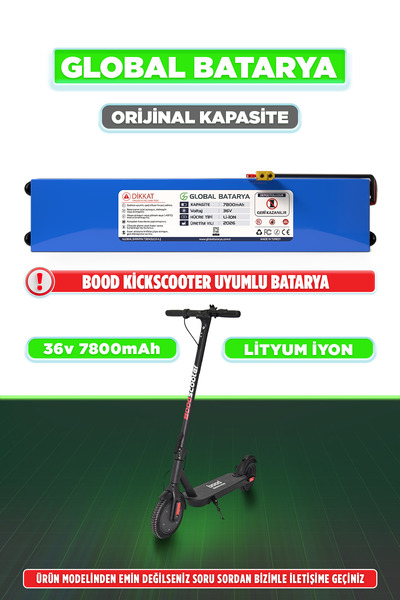 GLOBAL BATARYA Bood Kickscooter Uyumlu Elektrikli Scooter Bataryası 36v 7800m...