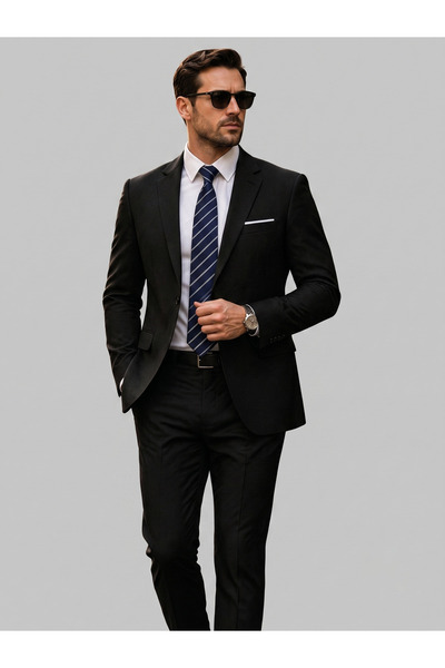 Generic Men's Black 2-Piece Classic Fit Suit Formal Business Party
