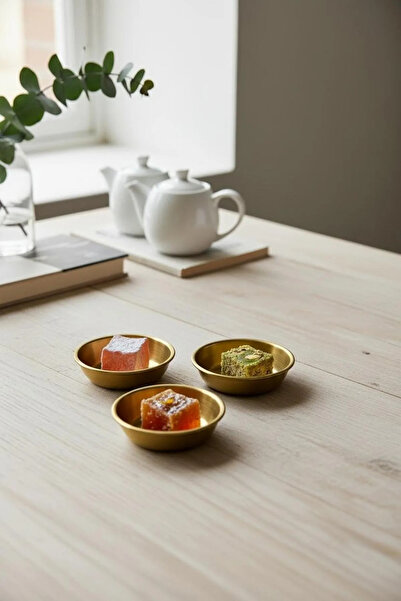 Bereketli Store Set of 3 Gold Color Small Bowls – 7 cm Decorative Serving Bow...