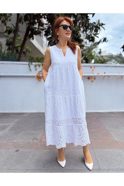 DenizEge Rochie lungă brodată, căptușită, albă KolBerli