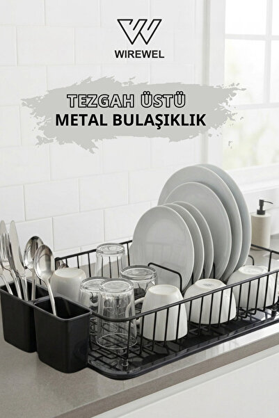 Wirewel Tezgah Üstü Bulaşıklık, Tepsili Kaşıklıklı Metal Tek Katlı Bulaşık Ta...