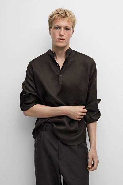 Massimo Dutti %100 keten regular fit hakim yaka gömlek