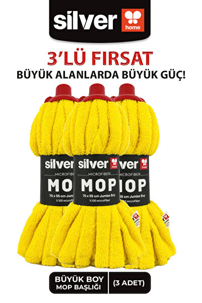 SİLVER HOME 3’lü Büyük Boy Mop Yedeği 55x70 cm Sarı Ultra Emici Kalın Paspas Ucu