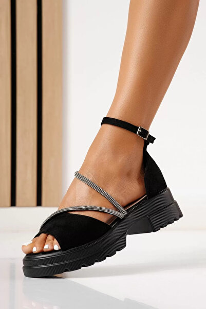 Zaira Sandale cu platforma dama negre din piele ecologica intoarsa Senna #25273