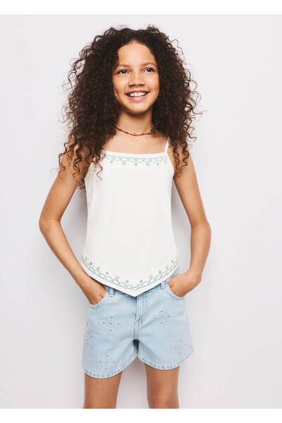 MANGO Kids Strass detaylı denim şort