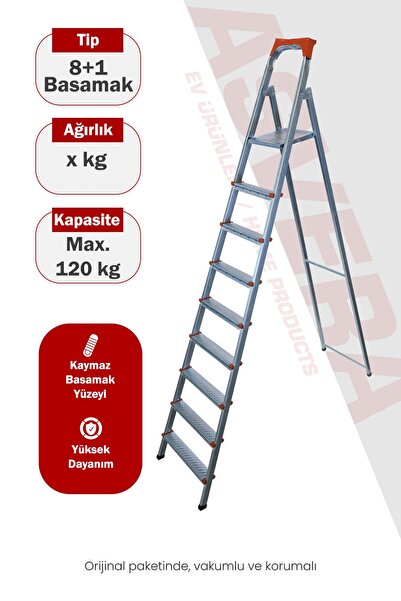 ASVERA Yakut Serisi - 8+1 Basamaklı Galvanizli Profil Merdiven - Ev - Bahçe -...