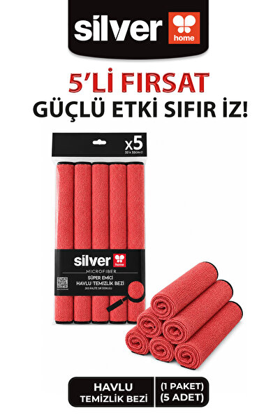 SİLVER HOME Pachet de 5 cârpe de curățare din microfibră super absorbante-roșu