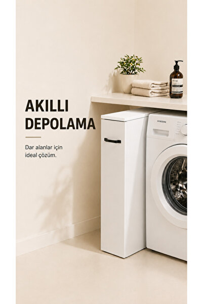 FURNICI Çok Amaçlı Beyaz Kayar Raflı Dar Alan Dolabı – Açılır Kapanır Fonksiy...
