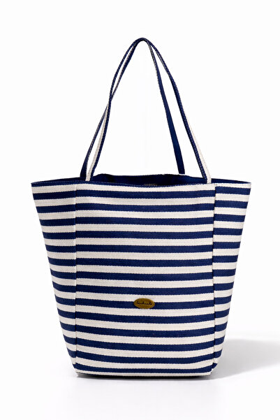 YOYOSO Striped Beach Bag Dark Blue